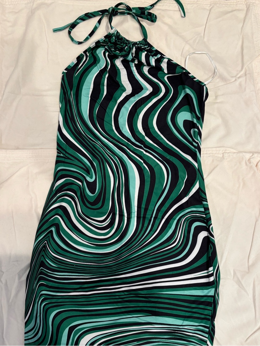 SHEIN Green Black White Swirl Halter Mini Dress